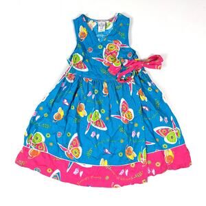 Vtg Please Mum Dress Girls Sz Small 4T Y2K Sundress Wrap Butterfly Bright